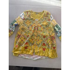 John Mark embroidered Tunic Top Boho Bohemian floral Old Money Eccentric